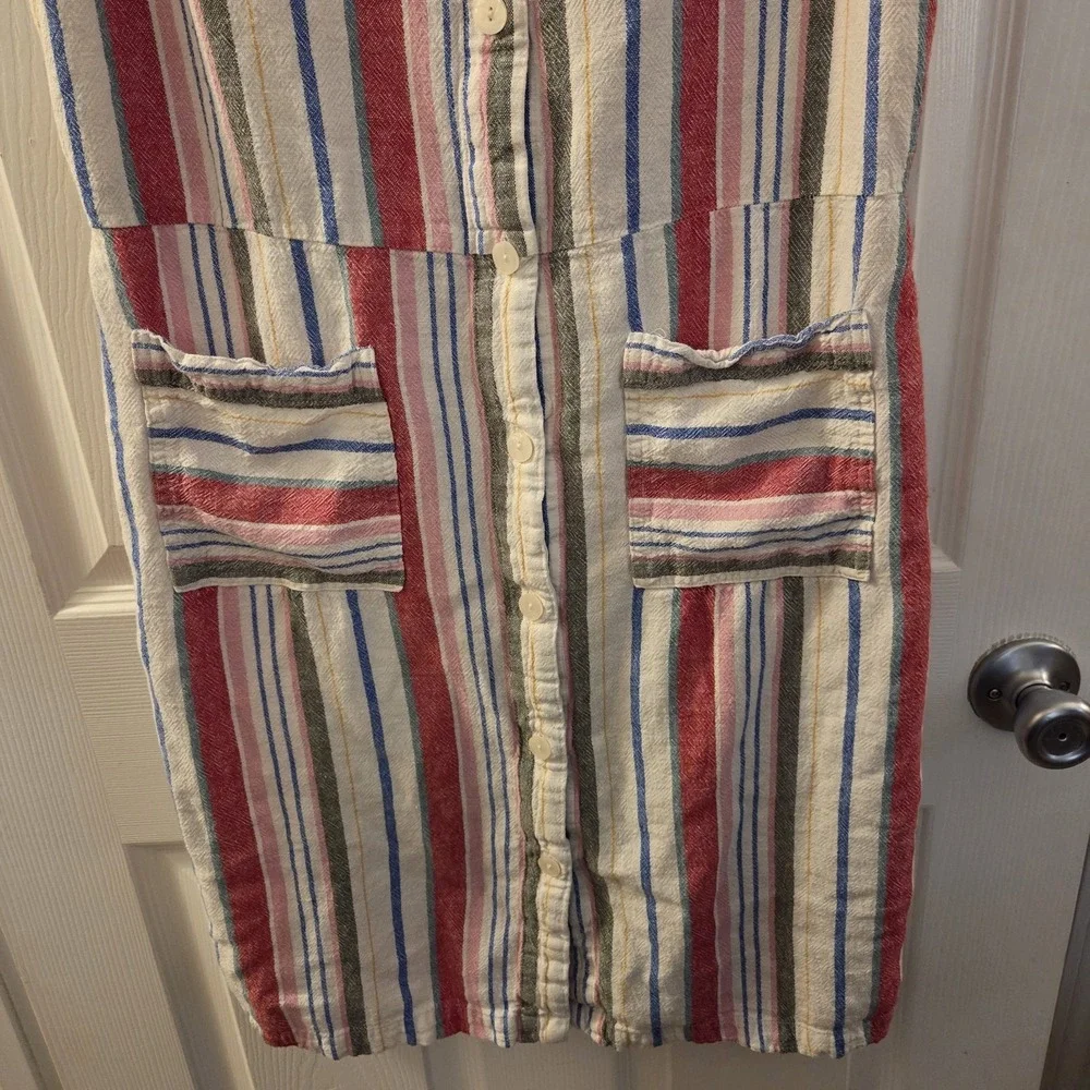 Old‎ Navy sz L slvless striped knee dress linen/rayon button front casual summer